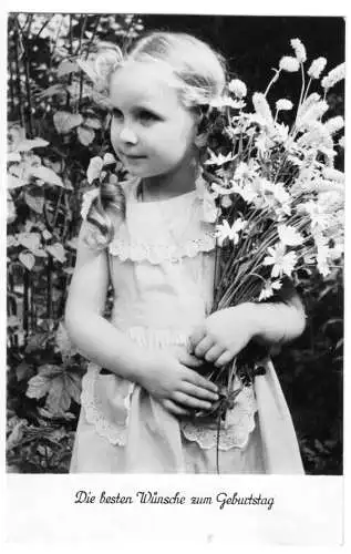 Ansichtskarte, Geburtstag, Mädchen mit Feldblumenstrauß, 1961