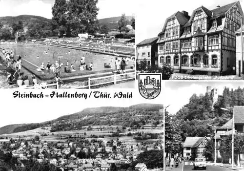 AK, Steinbach-Hallenberg Thür. Wald, vier Abb., u.a. Schwimmbad, 1974