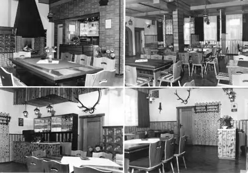 AK, Kahlert über Neustadt am Rennsteig, Falkenbaude, vier Abb., Gasträume, 1986