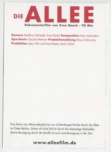 AK, Berlin Mitte, Karl-Marx-Allee, Werbekarte für Film "Die Allee", 2024
