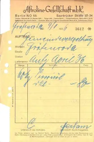 Rechnung, Astroline-Gesellschaft mbH, Berlin NO 55, 9.1.36
