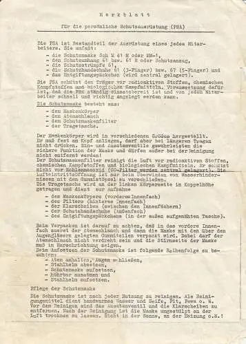 Merkblatt für die persönliche Schutzausrüstung - Maske, Schutzumhang,... 1980er