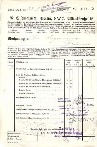 Rechnung, Fa. R. Eisenschmidt, Berlin NW 7, Mittelstr. 18, 29.8.38