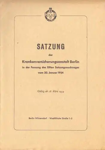 Satzung der Krankenversicherungsanstalt Berlin i.d.F. vom 20.1.1954