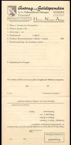 Antrag auf Geldspenden bei der Volkssolidarität Thüringen, blanko, um 1948