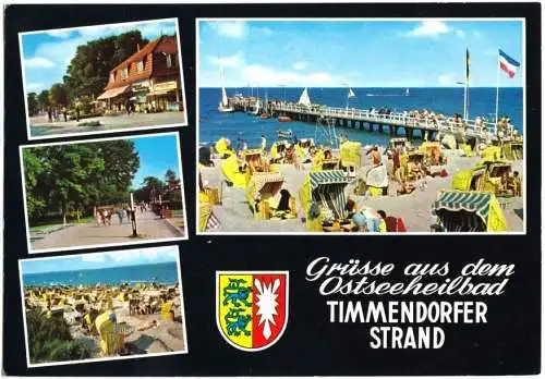AK, Ostseeheilbad Timmendorfer Strand, vier Abb., gestaltet, um 1975