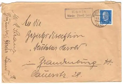 Landpoststempel, Poststelle II, Kanin Werder Havel Land, Werder (Havel), 18.6.32