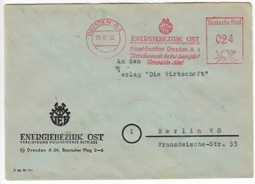 AFS, VEB Energiebezirk Ost, Hauptdirektion, Dresden A4, o Dresden A4, 20.12.51