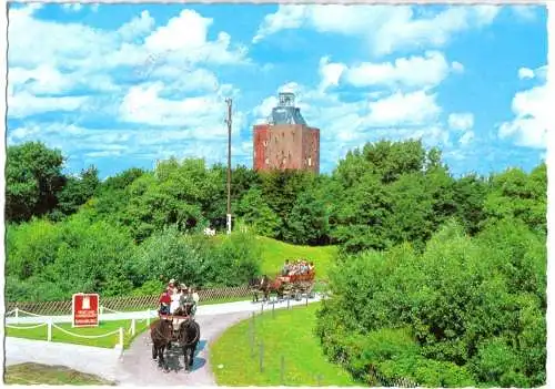 AK, Nordseeinsel Neuwerk, Leuchtturm und Wattwagen, 1992