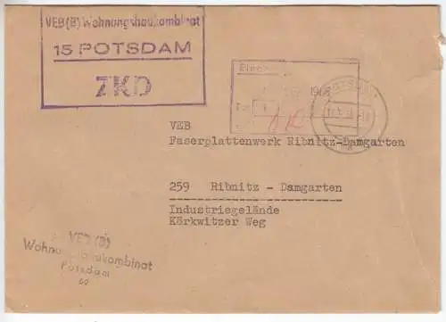 ZKD-Brief, VEB (B) Wohnungsbaukombinat, 15 Potsdam, o Potsdam, 16.9.66