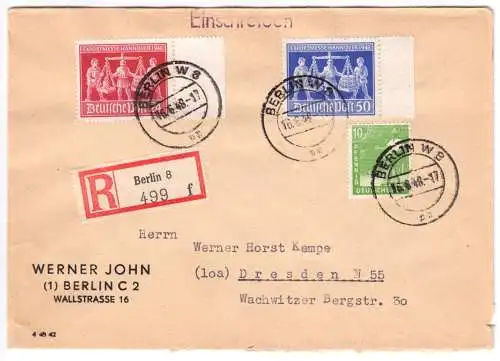 Einschreibbrief, Mi.-Nr. Einheit 970 Mif 969 u. 946, o Berlin W 8, 16.6.48