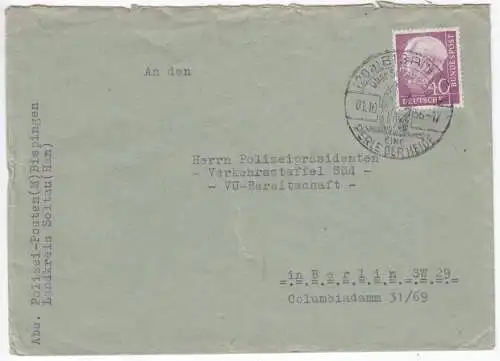 Bedarfspostbrief, BRD Michel 188x, EF, o (20a) Bispingen, 1.10.56