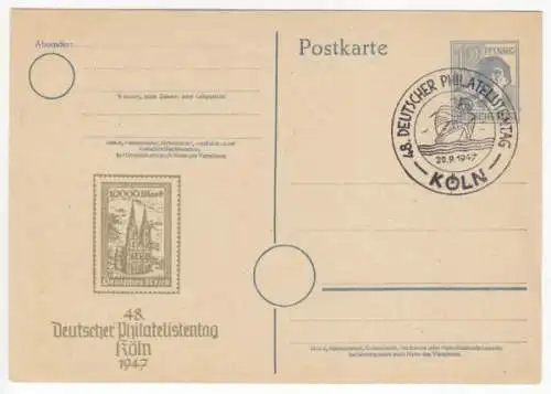 Ganzsache, Gemeinschaftssausgaben, P962, Zudruck, SSt: Köln, 20.9.47