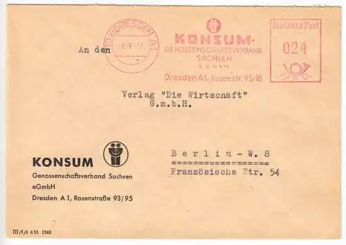 AFS, Konsum-Genossenschaftsverband Sachsen eGmbH, o (10a) Dresden A1, 8.9.51