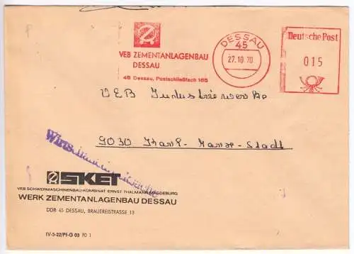 AFS, VEB Zementanlagenbau Dessau, 45 Dessau, PSF 165, o Dessau, 45, 27.10.70