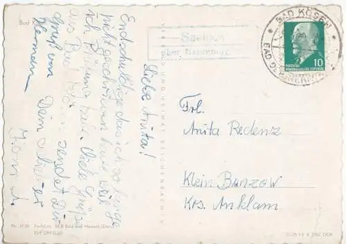 Landpoststempel, Poststelle II, Saaleck über Naumburg (S), Bad Kösen, 20.6.62