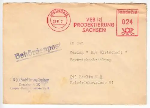 AFS, VEB (Z) Projektierung Sachsen, o Dresden A 20, 29.11.51