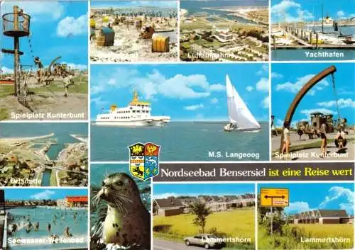 AK, Nordseebad Bensersiel, 11 Abb., u.a. MS Langeoog, 1984