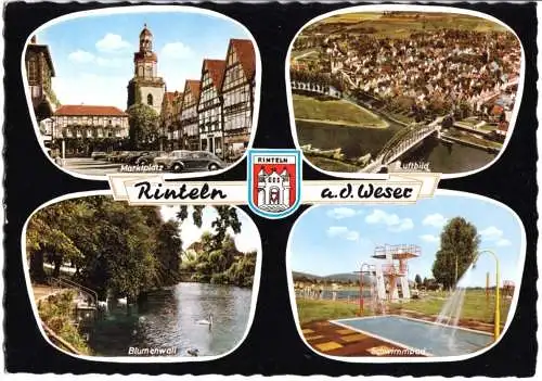 AK, Rinteln Weser, vier Abb., u.a. Schwimmbad, um 1965