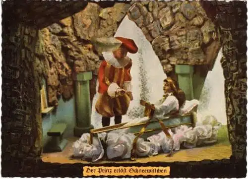 AK, Bad Sachsa Südharz, Märchengrund, Märchenspiel "Schneewittchen...", 1954