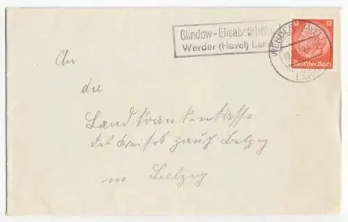 Landpoststempel, Glindow - Elisabethhöhe Werder (Havel) Land, Werder, 19.10.32