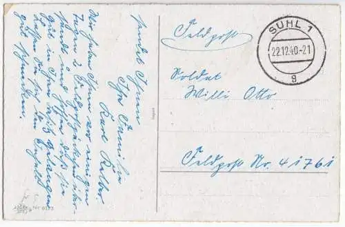 Feldpostbeleg, II. WK, Suhl 1, 22.12.40