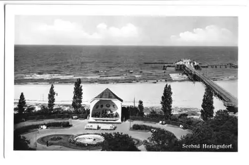 AK, Seebad Heringsdorf auf Usedom, Teilansicht mit Seebrücke, 1953