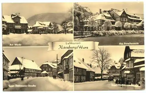 AK, Ilsenburg Harz, vier Abb., innerstädtische Wintermotive, 1961