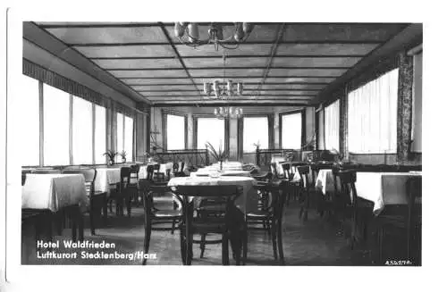 AK, Stecklenberg Harz, Hotel Waldfrieden, Gastraum, 1955