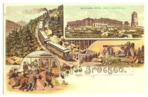 AK, Gruß vom Brocken, vier Abb., Nachdruck eines Farblithos, 1983