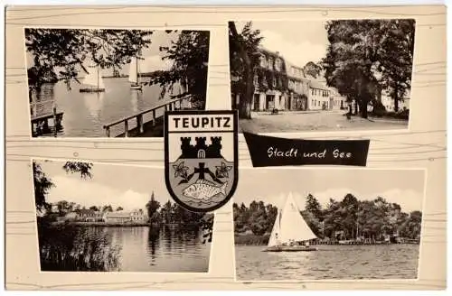 AK, Teupitz Kr. Königs Wusterhausen, vier Abb., gestaltet, Wappen, 1963