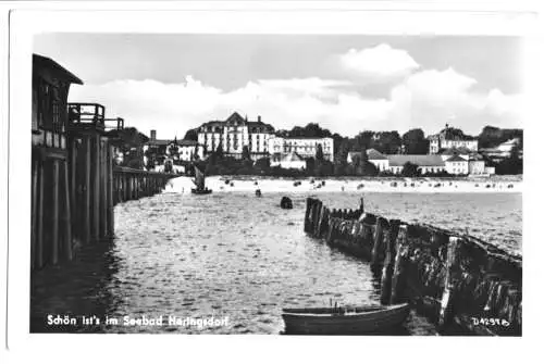 AK, Seebad Heringsdorf, Usedom, Teilansicht mit Seebrücke, 1954