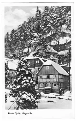 AK, Kurort Oybin, Teilansicht mit Bergkirche, Winteransicht, 1959