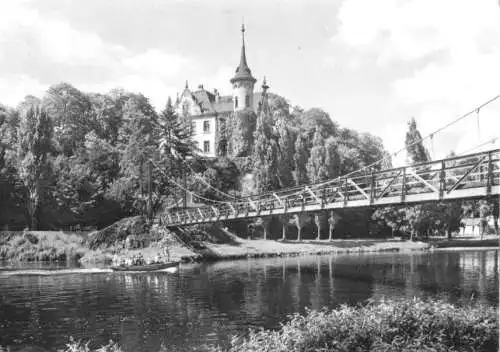 AK, Grimma Sachs., Gattersburg und Hängebrücke über die Mulde, 1967