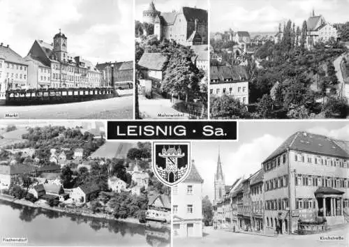 AK, Leisnig Sachs., fünf Abb., Wappen, 1969