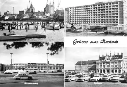AK, Rostock, vier Abb. u.a. Hauptbahnhof, 1977