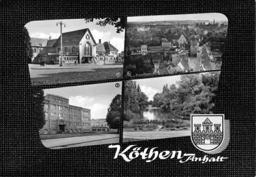 AK, Köthen Anhalt, vier Abb. gestaltet, u.a. Bahnhof,  1963