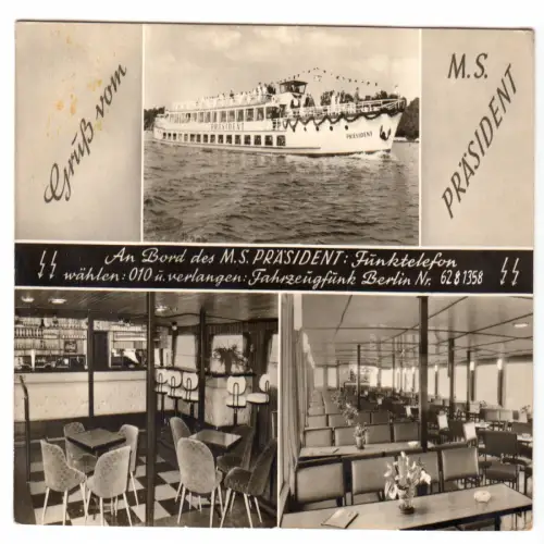 AK, Berlin Spandau, Personenschiff, MS Präsident, drei Abb., um 1965
