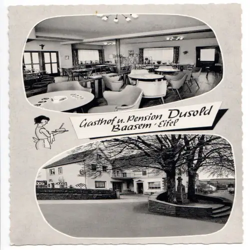 AK, Baasem Eifel, Gasthof und Pension Dusold, zwei Abb., um 1964