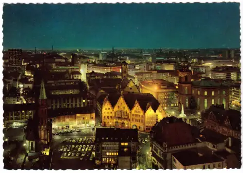 AK, Frankfurt am Main, Blick auf die abendliche Stadt, um 1970