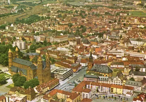 AK, Worms am Rhein, Luftbildansicht der Innenstadt, um 1980