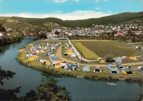 AK, Nassau Lahn, Teilansicht mit Zeltplatz, um 1970