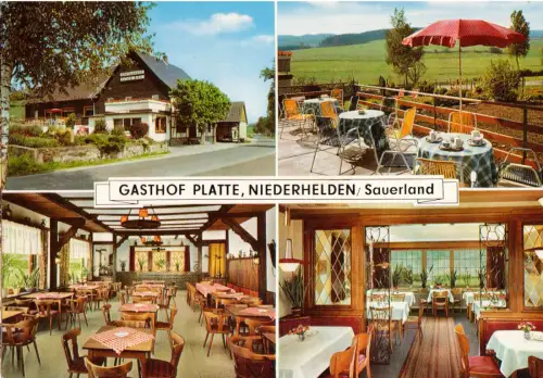 AK, Niederhelden Sauerland, Gasthof Platte, vier Abb., um 1975