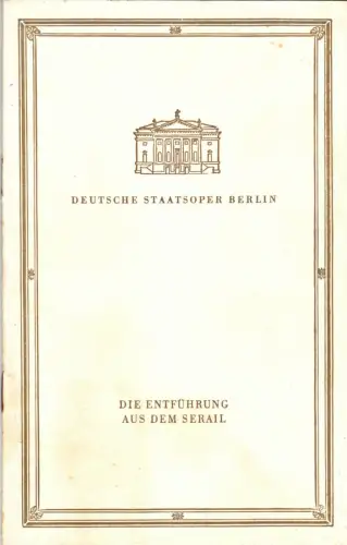 Theaterprogramm, Deutsche Staatsoper Berlin, Die Entführung aus dem Serail, 1958