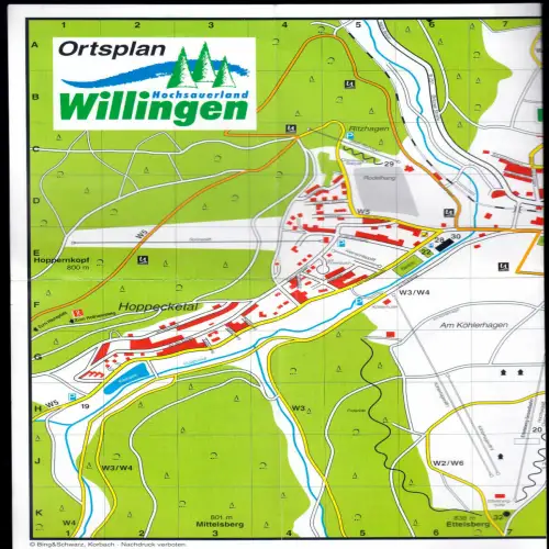 Stadtplan, Ortsplan Willingen, Hochsauerland, um 2000