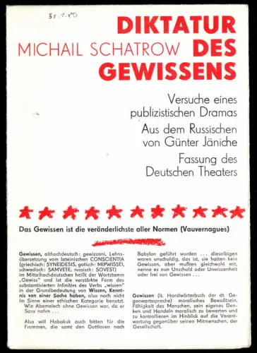 Theaterprogramm, Deutsches Theater Berlin, Schatrow, Diktatur des Gewissens 1980