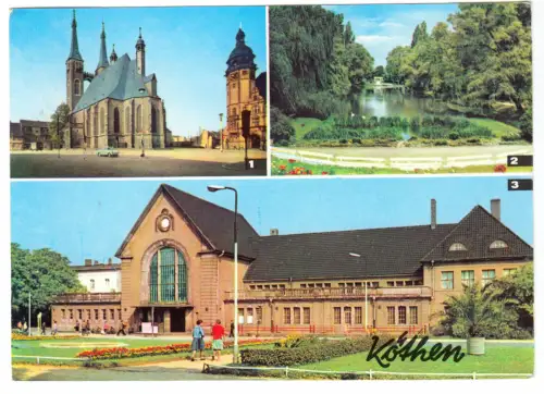 AK, Köthen Anhalt, drei Abb., u.a. Bahnhof, 1971