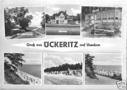 AK, Ückeritz Usedom, sechs Abb. u.a. Bahnhof, 1962