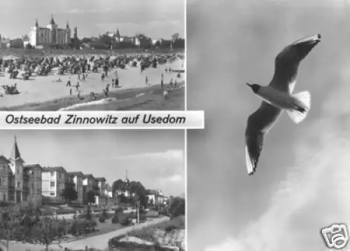 AK, Ostseebad Zinnowitz Usedom, drei Abb., Strandpr.