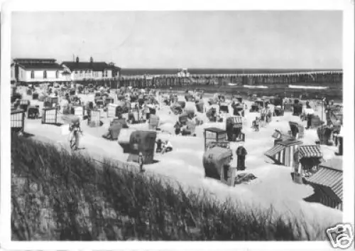 AK, Zinnowitz Usedom, Seebrücke und Strandleben, 1950